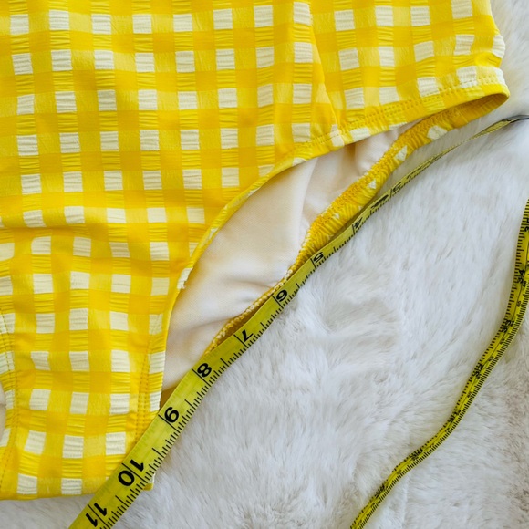 KONA SOL NWT Women's Yellow White Gingham High Waist Full Coverage Bikini Bottom - Picture 11 of 12
